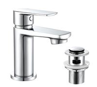 Hapilife Basin Mixer Tap with Slotted Pop Up Waste - Single Lever Chrome Bathroom Sink Taps with Drain, Stainless Steel Monobloc Small Wash Basin Tap with Clicker Waste
