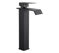 Hapilife Basin Mixer Taps Tall Black Bathroom Sink Tap Mixers Waterfall Countertop High Square Cloakroom Faucet Monobloc Stainless Steel with G1/2’’ Hoses Mono 1 Hole