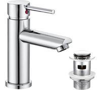 Hapilife Basin Mixer Taps with Pop Up Waste Slotted Bathroom Sink Tap Mixers Washroom Cloakroom Taps Single Lever Chrome Stainless Steel with G1/2 Hoses Round 1 Hole