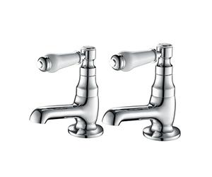 Hapilife Basin Pillar Taps Pair Mixers Victorian Traditional Twin Bathroom Sink Tap White Ceramic Lever Two Cloakroom Tap Chrome 2 Holes Mono Hot and Cold Water G1/2’’