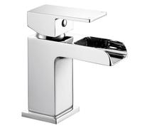 Hapilife Basin Taps Mixers Waterfall Bathroom Sink Mixer Tap Square Monobloc Chrome Cloakroom Faucet with G1/2’’ Hoses Mono 1 Hole Single Lever Semi-Open Spout Modern