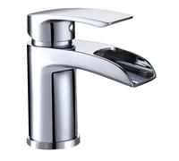 Hapilife Basin Taps Waterfall Mixers Bathroom Sink Mixer Tap with Semi-Open Spout, Single Lever Mono Basin Mixer Tap for Bathroom, Cloakroom, Brass Fountain Faucet with Hot and Cold Hoses, Chrome