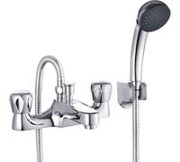 Hapilife Bathroom Bath Taps with Shower Attachment Mixers Chrome Brass Bath Tub Shower Mixer Tap with Dual Lever, Bathtub Mixer Tap 2 Hole with Handheld
