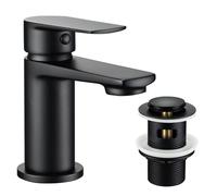 Hapilife Bathroom Mixer Tap with Pop Up Waste - Single Lever Matte Black Bathroom Sink Tap, Monobloc Stainless Steel Wash Basin Tap with Drain