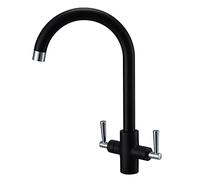 Hapilife Black and Chrome Kitchen Mixer Taps 1 Hole Dual Lever 360 Swivel Spout Monobloc Kitchen Sink Taps Mixer Stainless Steel Faucet