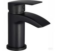 Hapilife Black Basin Mixer Taps Waterfall Bathroom Sink Tap Mixers Round Cloakroom Faucet Small Brass Mono Monobloc with G1/2’’ Hoses Single Lever 1 Hole