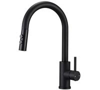 Hapilife Black Kitchen Taps with Pull Out Spray Single Lever Pull Down Kitchen Mixer Taps 1 Hole Swan Neck Sink Mixer Tap 360° Swivel Spout Faucet Stainless Steel