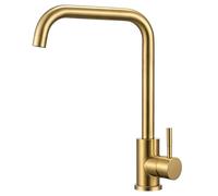 Hapilife Brushed Gold Kitchen Sink Mixer Tap Single Lever Kitchen Tap in Gold 360 Swivel Monobloc Mixer Taps 1 Hole Square Sink Taps Modern Faucet with UK Standard Fittings