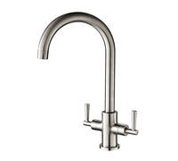 Hapilife Brushed Kitchen Tap Two Handle Swivel Spout Monobloc Sink Mixer Taps Twin Lever Brushed Nickel Kitchen Faucet