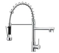 Hapilife Dual Spout Kitchen Taps with Pull Out Spray, 47CM High Arc Sink Mixer Tap Chrome Professional Spring Kitchen Faucet, Stainless Steel Easy Fit Tall Taps for Double Sinks 360° Swivel