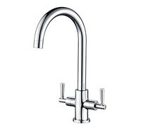 Hapilife Kitchen Sink Mixer Tap Monobloc Dual Lever Chrome 360° Swivel Spout Mono Kitchen Mixer Taps 1 Hole Twin Lever Sink Tap Stainless Steel