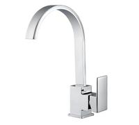 Hapilife Kitchen Sink Taps Mixer Modern Square Waterfall Sink Faucet, 360° Swivel Single Lever Monobloc Kitchen Tap with Flexible Hoses, Brass, Chrome