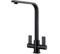 Hapilife Kitchen Tap Black Matte, 304 Stainless Steel Dual Lever Kitchen Sink Mixer Taps L-Shape with 360° Swivel High Spout, Modern Monobloc Faucets Easy DIY Install, UK Standard G1/2 Fittings