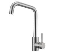Hapilife Kitchen Tap Brushed Nickel Kitchen Sink Mixer Tap Stainless Steel Rectangle with Swivel Spout, Monobloc L Shaped Single Lever Mixers Sink Faucet with Hoses