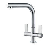 Hapilife Kitchen Taps Mixer Dual Lever L Shape Kitchen Mixer Taps 1 Hole Square Sink Tap Monoblock Polished Chrome Tap for Kitchens Sink Faucet with 360° Swivel Spout Brass