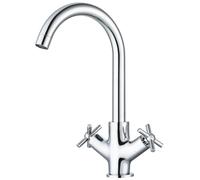 Hapilife Kitchen Taps Mixer Dual Lever - Solid Brass Kitchen Mixer Taps 1 Hole with 360° Swivel Spout, Cross Handle Monoblock Traditional Faucets EasyFit Chrome Sink Tap