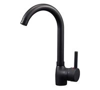 Hapilife Matt Black Kitchen Tap Single Lever Kitchen Mixer Taps 1 Hole Modern Sink Mixer Tap with UK Standard Fittings Swan Neck Black Faucet Monobloc Hot Cold Water Mixer 360 Swivel Spout
