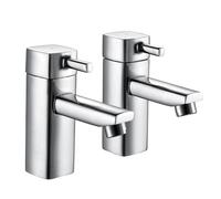 Hapilife Square Basin Taps Pair, Chrome Modern Hot & Cold Basin Pillar Taps | 2 Hole Installation, Stainless Steel Bathroom Taps Pair, Leak-Proof Brass Cartridge, Anti-Splash Aerator