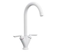 Hapilife White Kitchen Tap Monobloc Dual Lever with 360° Swivel Spout | Swan Neck White Kitchen Mixer Taps 1 Hole | For Contemporary Modern Country Styles | Brass | Drip-free Cartridges | Easy Fit