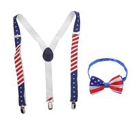 HAPINARY 1 Set Bow Tie Clip Suspender Flag Usa Patriotic Pre-tied Bow Tie Belt Braces Tool Belt Braces American Flag Zinc Alloy Wedding UK Men