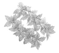 HAPINARY 10pcs Artificial Poinsettia Flowers for Christmas Tree Decoration with Glitter and High Simulation Pe Material, Silver Colour, for Festive Holiday and Party Use