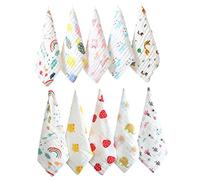HAPINARY 10pcs Baby Washcloths Pure Cotton Face Towels Active Printing Dyeing Cartoon Pattern Concave Convex Design Soft Saliva Handkerchiefs Water Absorption