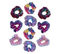 HAPINARY 10pcs Hair Scrunchies Hair Bands Gradient Multi-Colour Hot Stamped Double-Sided Laser Oversized Elastic Ponytail Holder Women Fabric