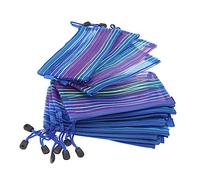 HAPINARY 12pcs Rainbow Stripes Pencil Cases Nylon Mesh Pouches Zipper for Travel Stationery