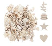 HAPINARY 150pcs Unfinished Mini Wood Ornaments Birthday-Themed Shapes Beige Wood Slices Ready for Painting, for Party Planning and Crafting Decorations