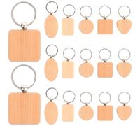 HAPINARY 15Pcs Natural Beech Wood Blank Keychain Set for DIY Crafting, Unfinished Round, Heart, Rectangle, Oval Square Key Rings with Metal Rings, Multipurpose Wooden Key Tags for and