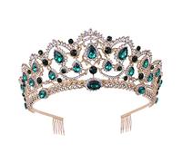 HAPINARY 1pc Baroque Rhinestone Crown Headband Elegant Wedding Headdress for Brides Parties Special Occasions Gold Base with Green Gemstones