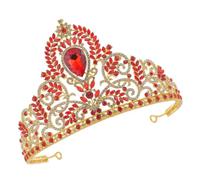 HAPINARY 1pc Baroque Style Large Rhinestone Crown for Women Red Alloy Wedding Headpiece Elegant Bridal Tiara for Bridesmaids for Weddings Proms and Parties