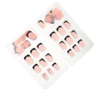 HAPINARY 2 Box Short Press Nails with Star Charms Black White French Tip Fake Nails Kit for Women Autumn Winter Seasonal Chic Manicure Decor