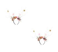 HAPINARY 2 Pcs Luxury Plastic Fabric Twig Antler Headband Deer Horn Headpiece for Women's Hair Accessory Festive Flower Headdress