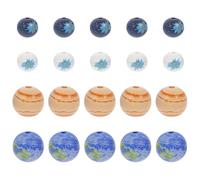 HAPINARY 20pcs DIY Wood Beads Set Large Hole Planet Beads 30mm Earth Mars White Navy Blue for Jewelry Making Craft Accessories
