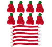 HAPINARY 20Pcs Mini Christmas Knitted Hats and Scarves Set, Red Wool Doll Accessories for Xmas Decoration and Craft, 4X4Cm Knit Hats with 23Cm Red Scarves, Festive DIY Doll Supplies