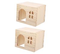 HAPINARY 2pcs Adorable Wooden Hamster House Tunnel Hideout Hut for Guinea Pigs Rats