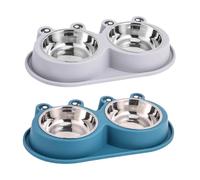 HAPINARY 2pcs Anti-ant Stainless Steel Puppy Feeding Bowl Raised Frog-shaped Double Dog and Cat Food Water Bowls with Non-slip Base Elevated Pet Feeder for Small Dogs and Outdoor Use