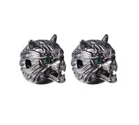 HAPINARY 2pcs Black Copper Wolf Head Beads with Green Zircon Eyes for Bracelet and Keyring Making, Stylish Jewelry Making Accessory with Unique Shape Design for DIY Crafts
