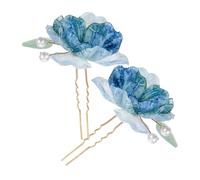 HAPINARY 2pcs Blue Floral Hairpins Bridal Hair Accessories Shaped Flower Hair Pins Wedding Headpiece for Bride Elegant Chinese Style for Weddings Proms and Parties