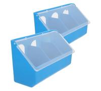 HAPINARY 2pcs Blue Plastic Hanging Bird Feeder Boxes with Lid, Three-compartment Poultry Feeding Bowls for Pigeons and Quails, Cage-mounted Feed and Water Troughs for Bird Care