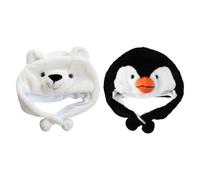 HAPINARY 2pcs Cartoon Animal Hat Penguin Polar Bear Soft Plush Beanie Warm Elastic Fit Birthday Party Favor Outdoor Spring Fall Winter Cap