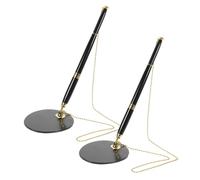 HAPINARY 2pcs Ergonomic Desk Gel Ink Pen Smooth Writing Security Pen with Chain for Office Reception Retail Use Black