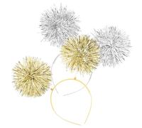 HAPINARY 2pcs Glitter Pom Pom Headbands Lightweight Bopper Hair Accessories for Women Party Wedding Birthday Performance Silver Gold