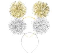 HAPINARY 2pcs Glitter Silk Pom Pom Hair Accessories Headbands for Women and Teens, Flexible and Stunning Effect, for Party and Costume Parties, Trendy Golden and Silver Bopper Headwear