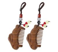 HAPINARY 2pcs Hand-Carved Vintage Sandalwood Pocket Comb Set with Wide Tooth Detangling Design, Portable Mini Wooden Hair Combs with Carved White Rabbit Ornament for Travel Use