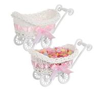 HAPINARY 2pcs Imitation Rattan Cart Candy Basket for Shower Wedding Party Woven Storage Organizer for Snacks Gifts and Decorations Pink Pram Hamper for Adults