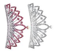HAPINARY 2pcs Kids Crown Comb Crystal Headdress Multi-Colour Birthday Party Tiara for Girls Silver White Pink Diamond