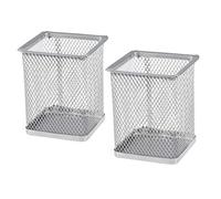 HAPINARY 2pcs Metal Mesh Pen Pot Square Pencil Holder Organizer Scratch Resistant Desk Stand for Office School Home Cosmetics Storage Silver