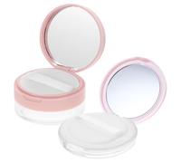 HAPINARY 2pcs Mini Loose Powder Container with Mirror Travel Size Empty Makeup Puff Case Small Compact Powder Dispenser for Body and Makeup Application